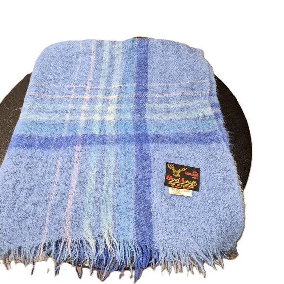 VTG Hand A Craft Mohair Throw Blanket Blue Plaid Scotland 70% Mohair Cottagecore - Picture 1 of 4